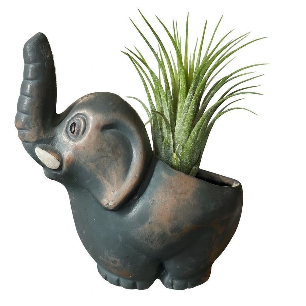 Mexico terracotta small elephant planter hand painted.